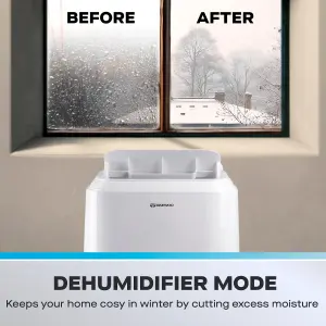 Daewoo 4-in-1 Four Seasons Large Dehumidifier & Fan Heater AND Summer 12000 BTU Air Conditioner with Remote Control White