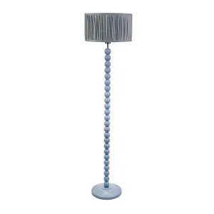 ValueLights Bobbins Powder Blue Floor Lamp with Ruched Pleated Powder Blue Drum Shade