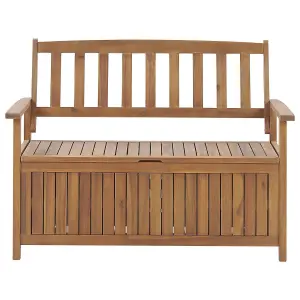 Garden Bench with Cushion SOVANA with Storage Acacia Wood Light Wood