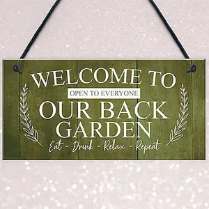 Red Ocean BACK GARDEN Sign Hanging Wall Shed Plaque Rustic Friendship Gift Home Sign