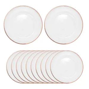 Neel Blue Charger Plates for Table Decoration - Rose Gold Trim Pearl Flower - Pack of 12