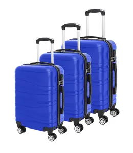 LUGGIT 3 Pcs Travel Lightweight Trolley Luggage Suitcase Set of 3 Sizes, ABS Shell - Wavy Line Royal Blue