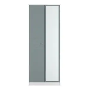 San Jose Ready assembled Contemporary Duck egg blue & white Tall Double Wardrobe With 1 mirror door (H)1960mm (W)740mm (D)520mm