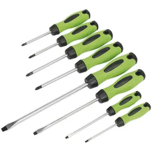 8 PACK - Hi-Vis Green Screwdriver Set - Slotted Phillips POZI Premium Drivers