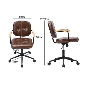 Brown PU Leather Ergonomic Office Chair with Wood Armrests