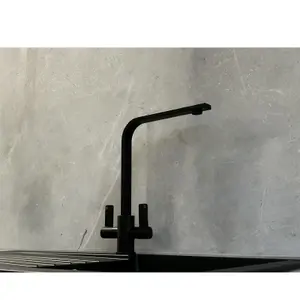 Liquida EB403MB Flat Style Modern Dual Lever Matt Black Kitchen Mixer Tap