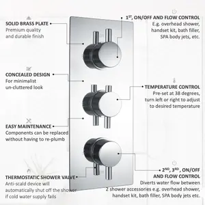 ENKI Venice Chrome Round Wall Fixed Thermostatic Shower Slider Rail Set SH0204 8"