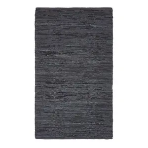 Homescapes Denver Leather Woven Rug Black, 90 x 150 cm