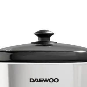 Daewoo Slow Cooker 6.5 Litre With 3 Heat settings Easy Clean Silver SDA1788GE