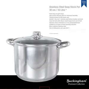 Buckingham Premium Induction Stainless Steel Stock Pot, 30 cm, 16 L