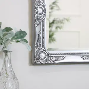 Melody Maison Ornate Silver Wall Mirror with Bevelled Glass 52cm x 42cm