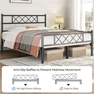 Yaheetech Black 4ft6 Double Simple Metal Bed Frame with Cross-design Headboard & Footboard