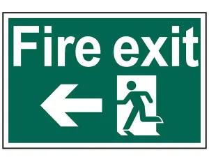 Fire Exit Running Man Left Arrow Sign - Durable PVC 300 x 200mm Safety Indicator