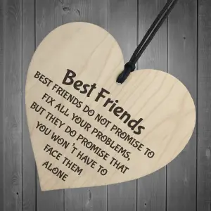 Red Ocean Best Friends Face Problems Together Wooden Hanging Heart Plaque