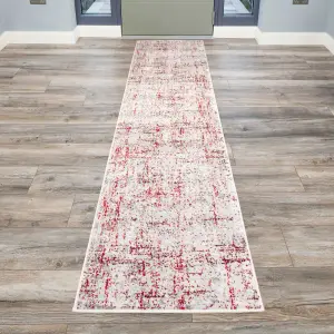 Red Grey Tweed Floral Embossed Living Runner Rug 70x240cm