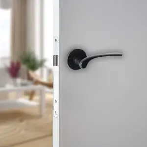 URBNLIVING 105mm Length 2 Pcs Como Metal & Black Rose Lever Latch Door Handles Set