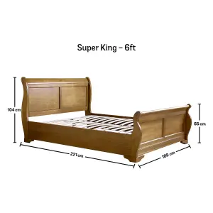 Toulon Wooden Sleigh Bed - Oak Finish - Super King Size 6ft Bed Frame Only