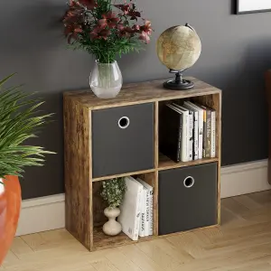 Vida Designs Durham Dark Wood 2x2 Cube Storage Unit & Set of 2 Black Foldable Cube Storage Baskets