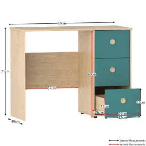 Junior Vida Neptune Blue & Oak 3 Drawer Desk Children Kids Furniture