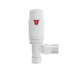 Rinse Bathrooms Angled 1 x 15mm White Round Head Radiator and Towel Rail Thermostatic Valves