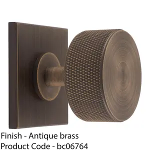 Knurled Radio Cabinet Door Knob & Matching Backplate - Antique Brass 40 x 40mm