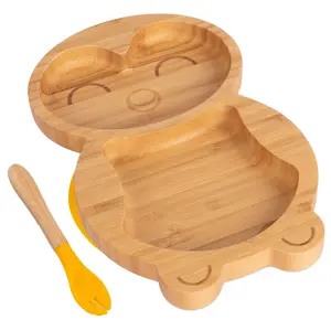 Bamboo Penguin Baby Weaning Plate & Fork Set - Yellow