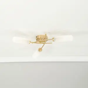 ValueLights Maya 3 Way Curved Cross Over Design Brushed Gold Ceiling Light Fitting for Living Room Hallway - LED Bulbs Included