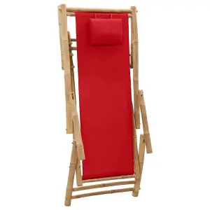 Berkfield Deck Chair Bamboo and Canvas Red