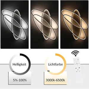 LED Modern Ceiling Light 3 Ring Dimmable with Remote Control Hanalei Black