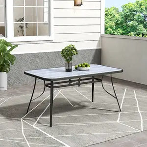 150 x 90cm Rectangular Outdoor Garden Coffee Table with Wood Texture and Parasol Hole