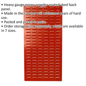 2 Pack of Red Louvre Wall Mounted Storage Bin Panels - 500 x 1000mm Heavy Duty Solution