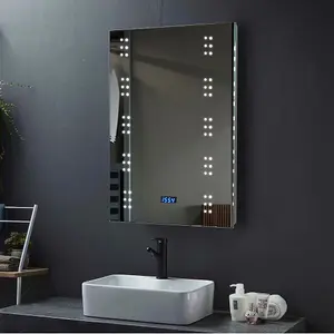 Rectangular Lighted Bathroom Mirror,Sensor Wall Mounted Vanity Mirror with Digital Clock and Shaver Socket 50x70 cm