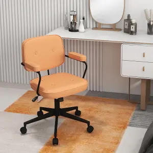 Costway Home Office PU Leather Desk Chair Upholstered Swivel Task Chair W/ Rocking Backrest & Armrest