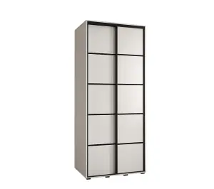 Pure White Cannes IV Sliding Wardrobe H2050mm W1000mm D600mm with Custom Black Steel Handles and Decorative Strips