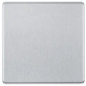 GoodHome Brushed Steel 1 gang Single Screwless Blanking plate