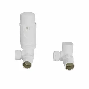 Rinse Bathrooms Designer Modern Corner Thermostatic Radiator Valve Pack for Towel Rails White TRV Set