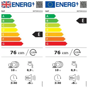 NEFF S875HKX21G Integrated Slimline Dishwasher - White