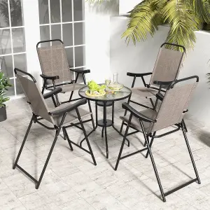 Costway 2Pcs Outdoor Bar Stool Chair Set Metal Frame High Top Garden Patio Folding Chair