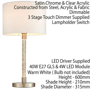 Touch Dimmable Table Lamp Satin Chrome & Shade LED Stem Bedside Feature Light