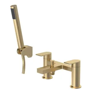 Contemporary Bath Shower Mixer Tap with Shower Kit - Brushed Brass - Balterley