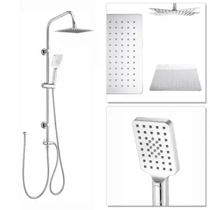 ENKI Carre Chrome Square Ultra Slim Shower Riser Rail Kit 950mm