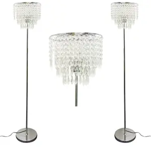 First Choice Lighting Set of 2 Chrome and Acrylic Crystal Jewelled Floor Lamps