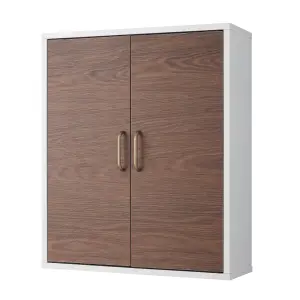 Teamson Home Wall Mounted Bathroom Cabinet with 2 Doors and 1 Shelf - Bathroom Storage, Walnut/White