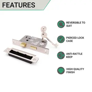 EAI Bathroom Lock 65mm / 44mm Backset SATIN NP for Internal Wooden Bathrooms Accepts 5mm Square Spindle CE UKCA & Fire Door App