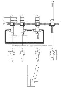 Contemporary Deck Mount Round 4 Tap Hole Bath Shower Mixer Tap with Kit (No Spout) Chrome