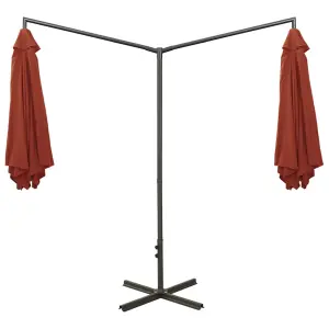 Berkfield Double Parasol with Steel Pole Terracotta 600 cm