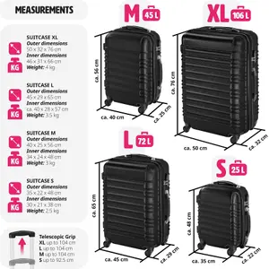 Suitcase Set - 4 hard-shell suitcases with telescopic handle, swivel wheels - black