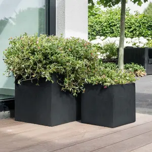 Set of 2 IDEALIST™ 50cm Large Square Planter Garden Planters, Dark Grey Reinforced Stone Flower Box, Outdoor Large Plant Pots