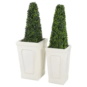 Set of 2 Large Handmade Square Tall Plant Pots - Modern MgO Planters with Drainage Hole for Indoor Outdoor Garden Decoration