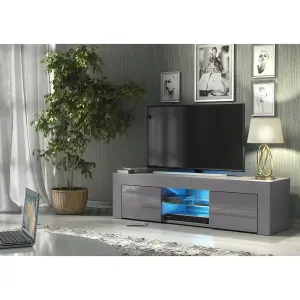 TV Unit 130cm Sideboard Cabinet Cupboard TV Stand Living Room High Gloss Doors - Grey & Grey